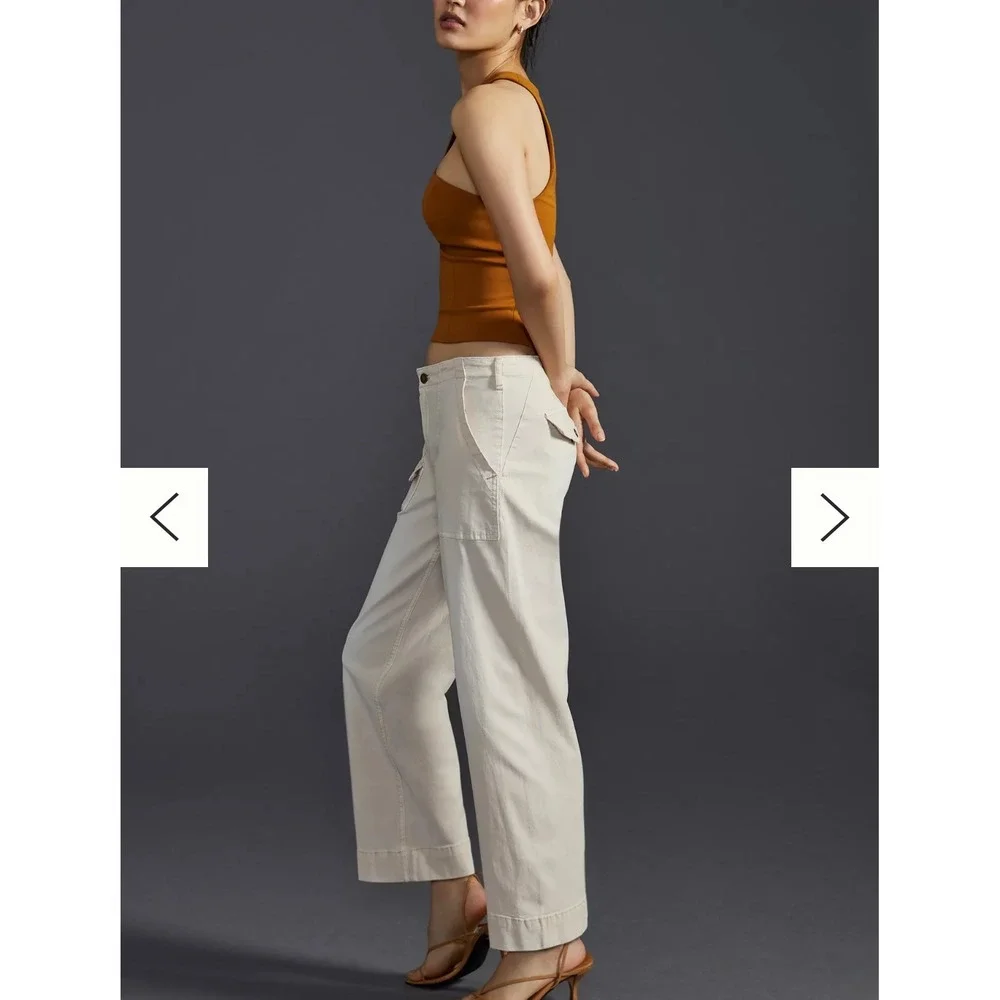 Wide Leg Cargo Pants Utility Pockets Neutral‎ Trousers - Picture 3 of 5